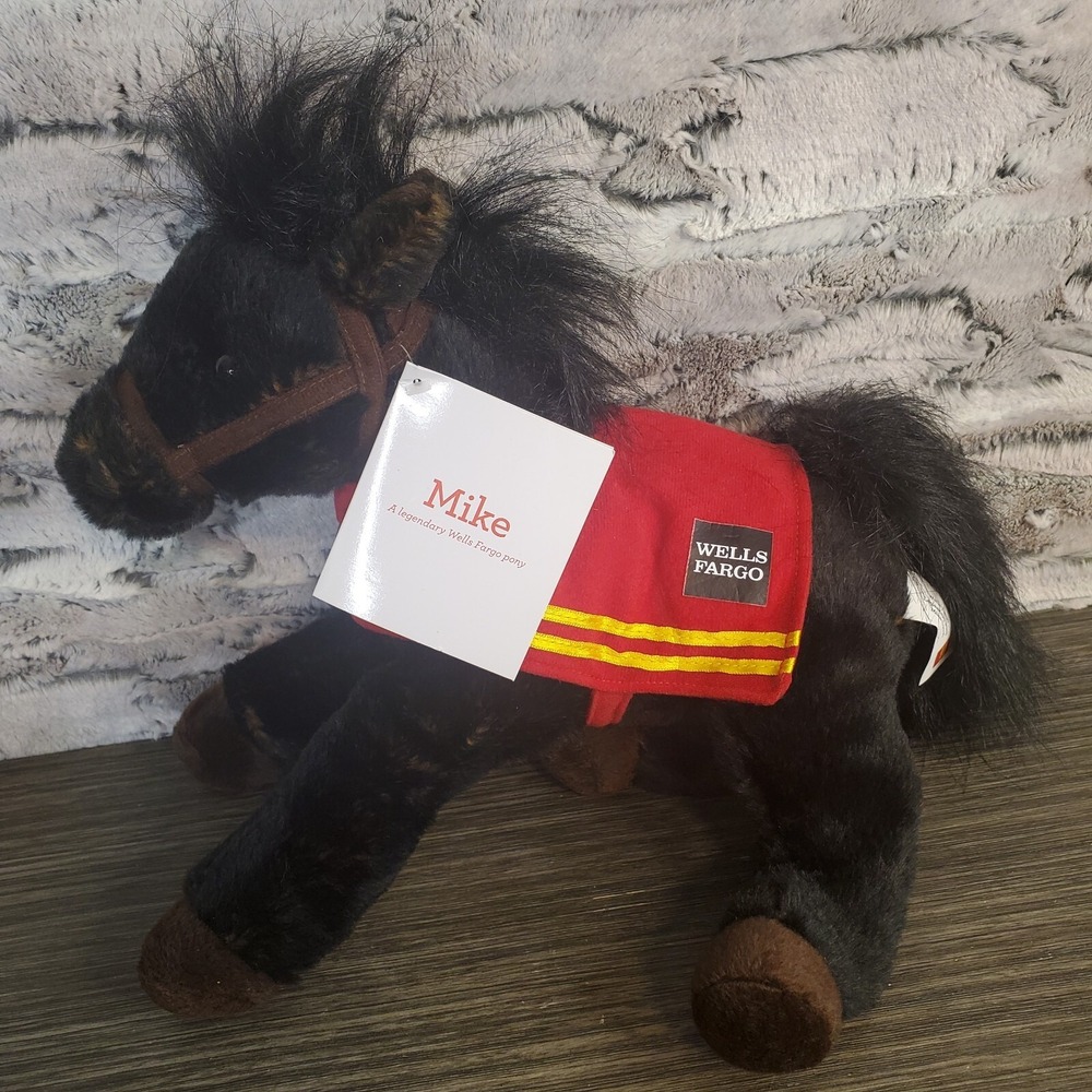 Wells Fargo Pony Mike Plush Stuffed‎ Animal 12" Black Brown Speckled Horse 2016